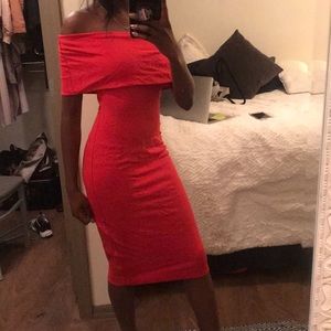 Off shoulder red dress